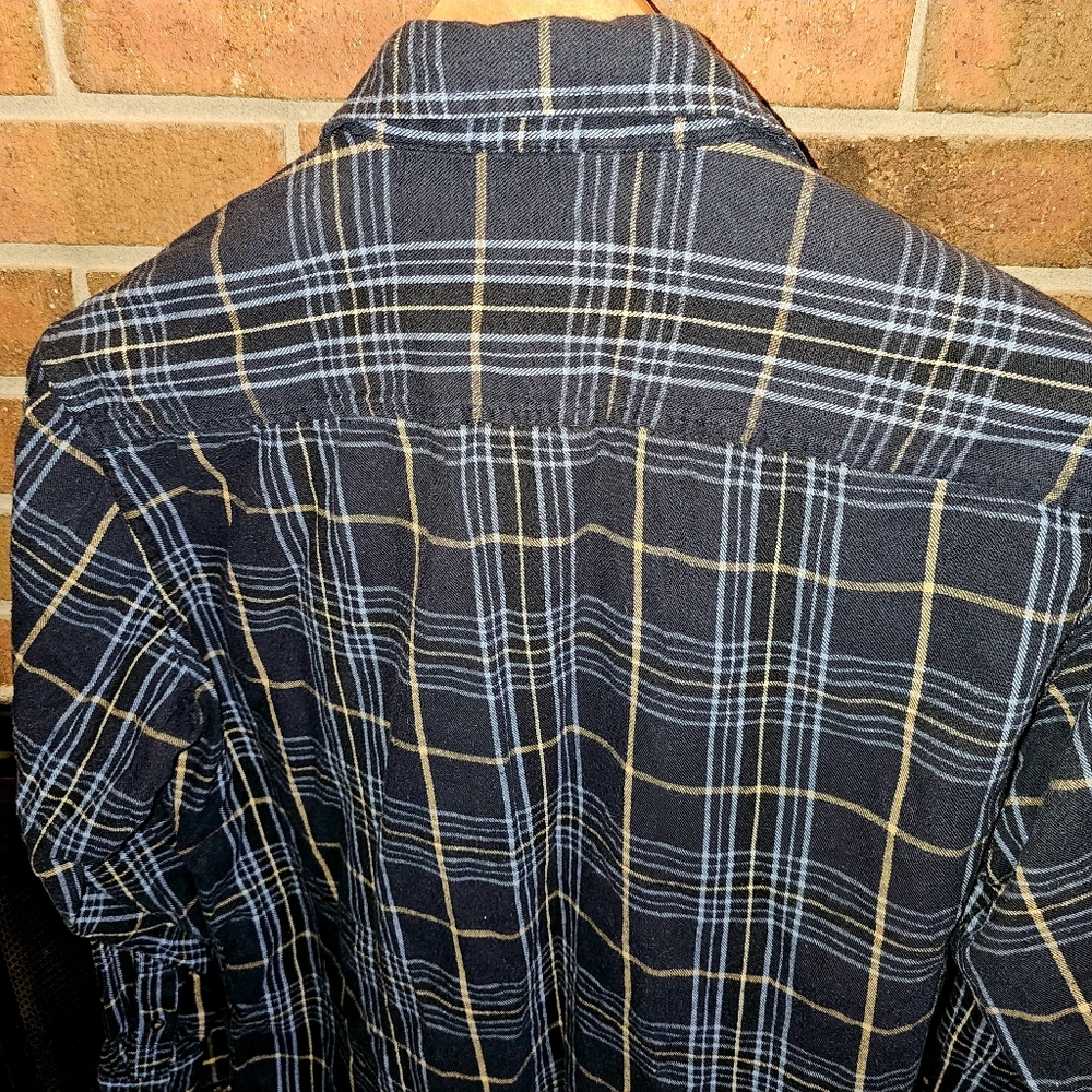 Timberland L Men's Black Plaid Shirt with Blue & Cream Stripes - Picture 2 of 10